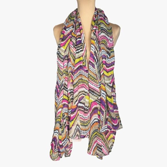 NWT Amrita Singh Chiffon Multicolor Wavy Pattern Scarf Beach Cover-Up Sarong - Picture 5 of 13